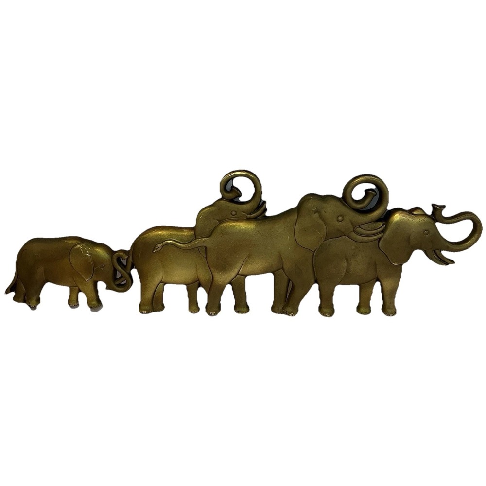 Vintage 1982 Elephant Wall Decor Gold / Brass Plastic Syroco 38x12"